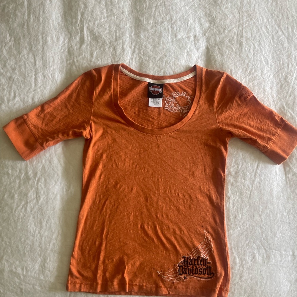 Women’s Classic Harley Davidson Orange T-Shirt. Iconic Harley Orange.
